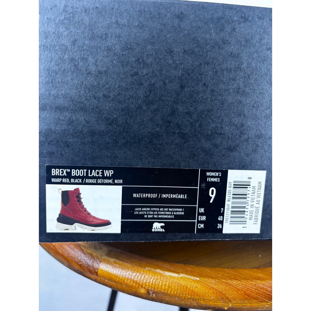 SOREL Brex Boot Lace WP Women's 9 Warp Red Black Waterproof Lug Sole Leather - Picture 7 of 7